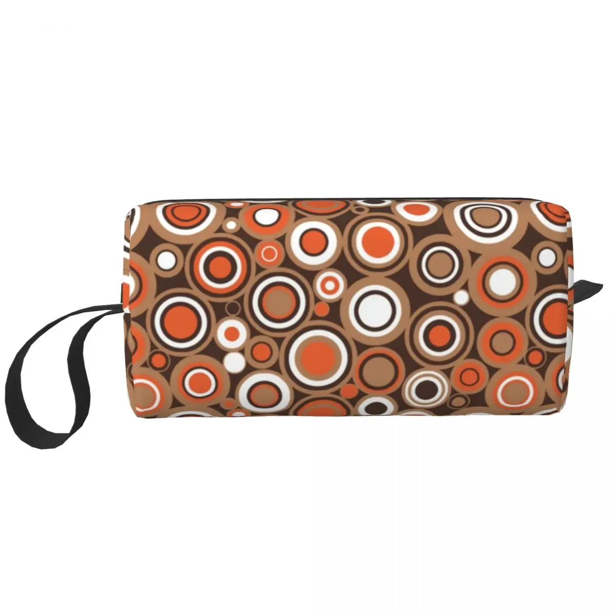 Custom Orange White Brown Circle Retro Pattern Travel Cosmetic Bag Women Makeup Toiletry Organizer Lady Beauty Storage Dopp Kit