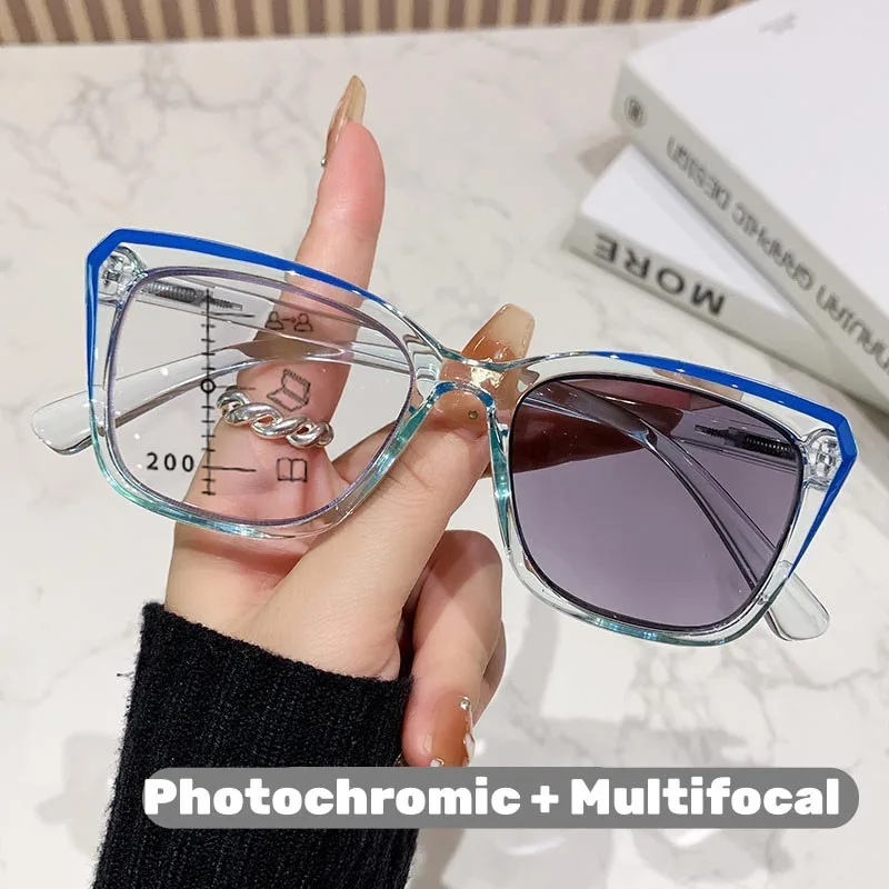 Lunettes de lecture multifocales photochromiques à monture transparente pour femmes et hommes, lunettes de presbytie progressives Anti-lumière bleue
