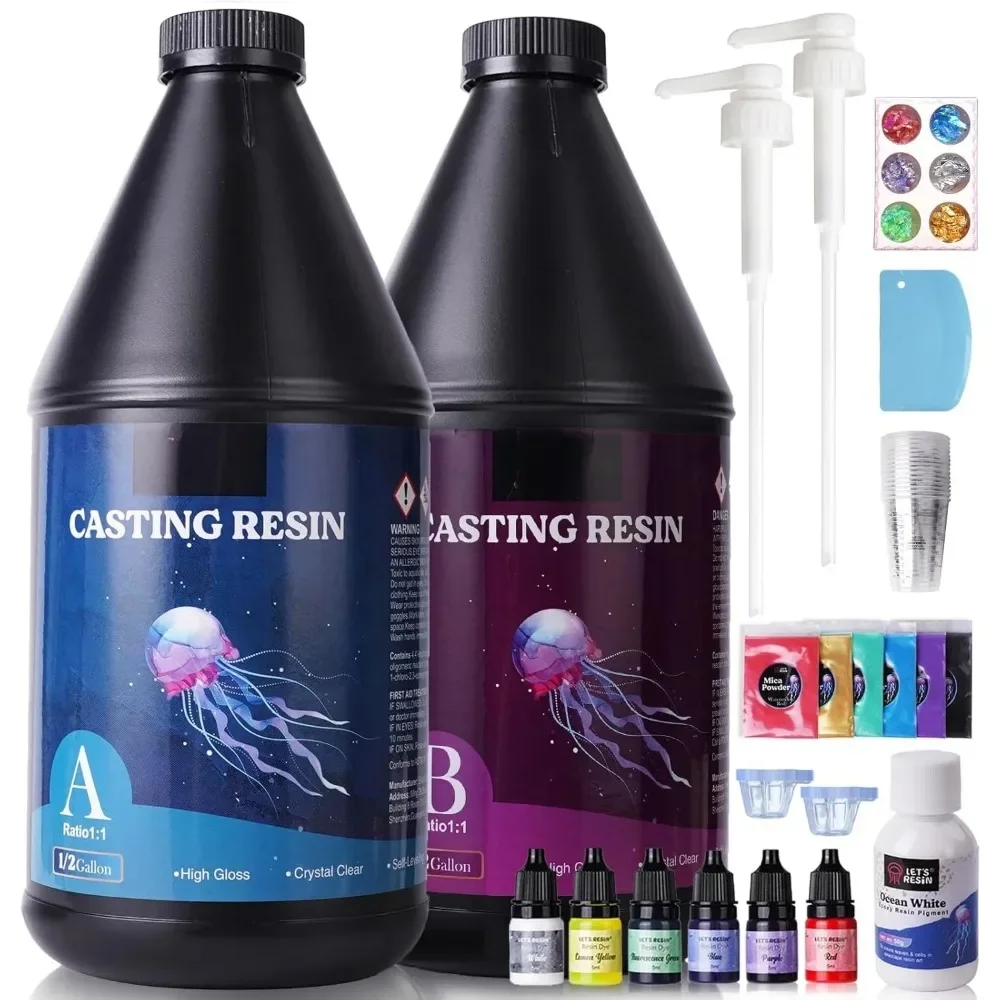 

Casting Epoxy Resin with Pumps, Crystal Clear Epoxy Resin Kit for Beginners, with Ocean White Paste, Color Pigment, for DIY Art