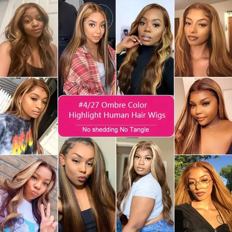 30 Inch Highlight 13x6 Lace Frontal Wig Human Hair 4/27 Colored Straight Lace Front Wigs Human Hair Natural Hairline PrePlucked image 5