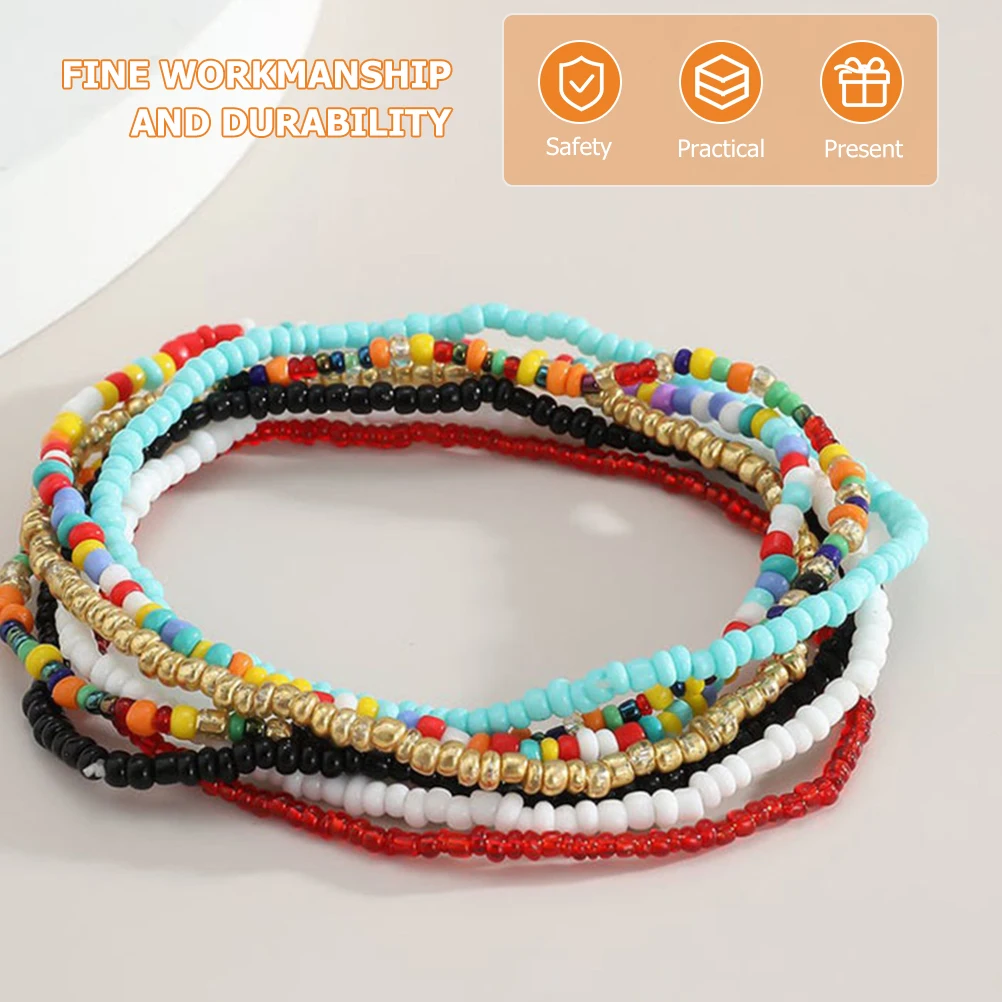 

Bohemian Beaded Anklet Set For Women Girls Handmade Colorful Elastic Decorative Resin Anklets Beach Party Daily Wear Lightweight