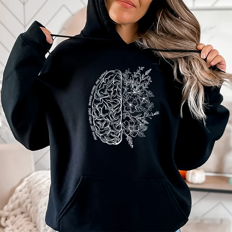 Brain Anatomy Print Hoodies For Women Winter Autumn Casual Hooded Sweatshirts Nurse Gifts Hoodies Long Sleeves Pullovers