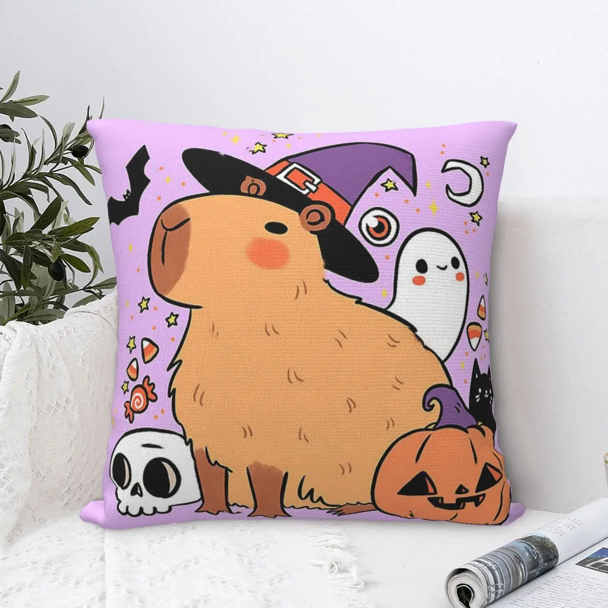 

Capybara Halloween Square Pillowcase Polyester Pillow Cover Cushion Decor Comfort Throw Pillow For Home Car