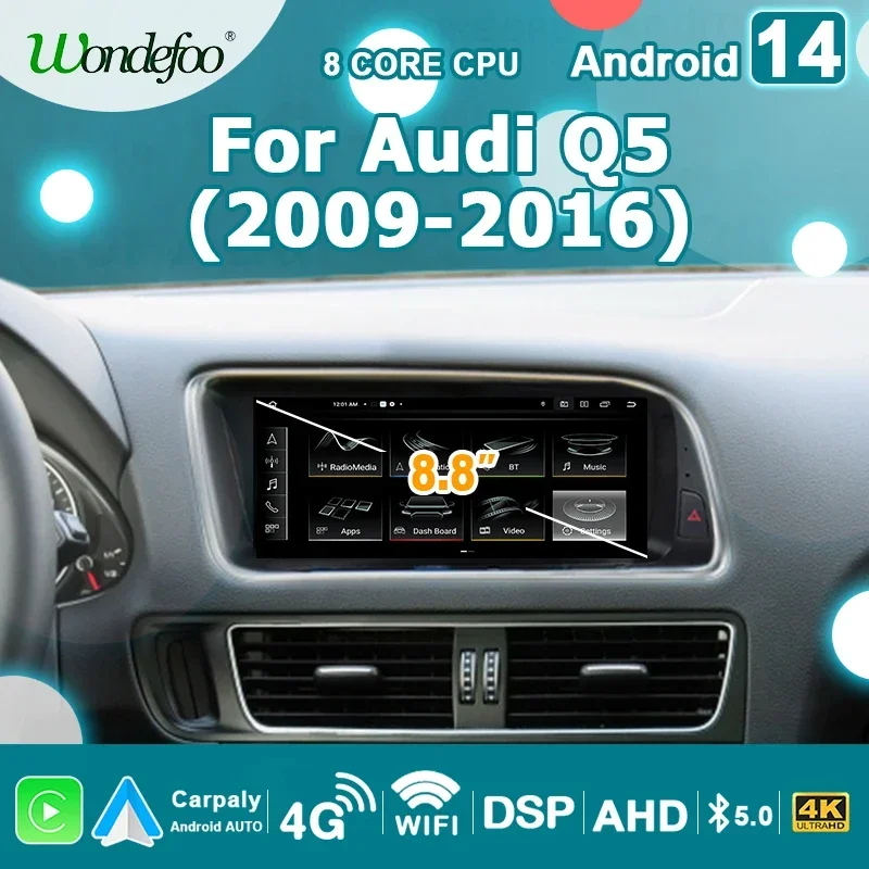 Wireless 8.8'' Carplay Android 14 Auto Stereo autorad For Audi Q5 2009-2016 2 din Car Radio Multimedia player Screen 4G LTE