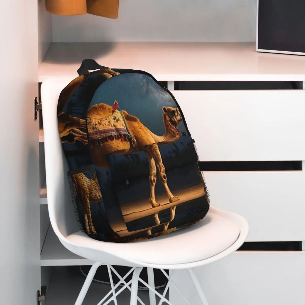 Camel Sahara Print Realistic Backpack Student BookBag Children School Bag Laptop Shoulder Bags for Men Women