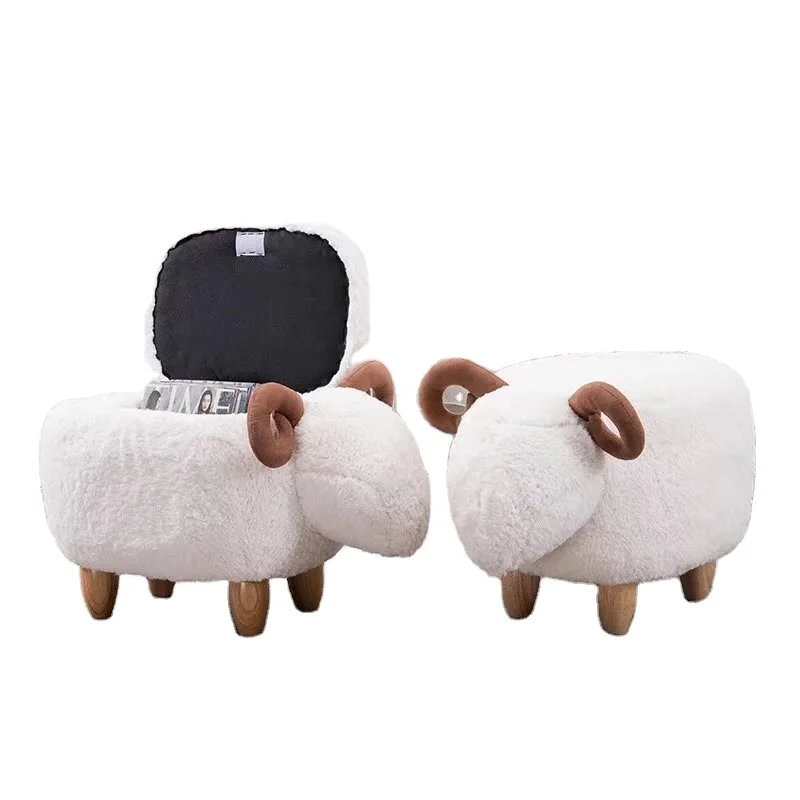 Home stool sheep shape cartoon storage plush washable ottoman cute footstool for kids