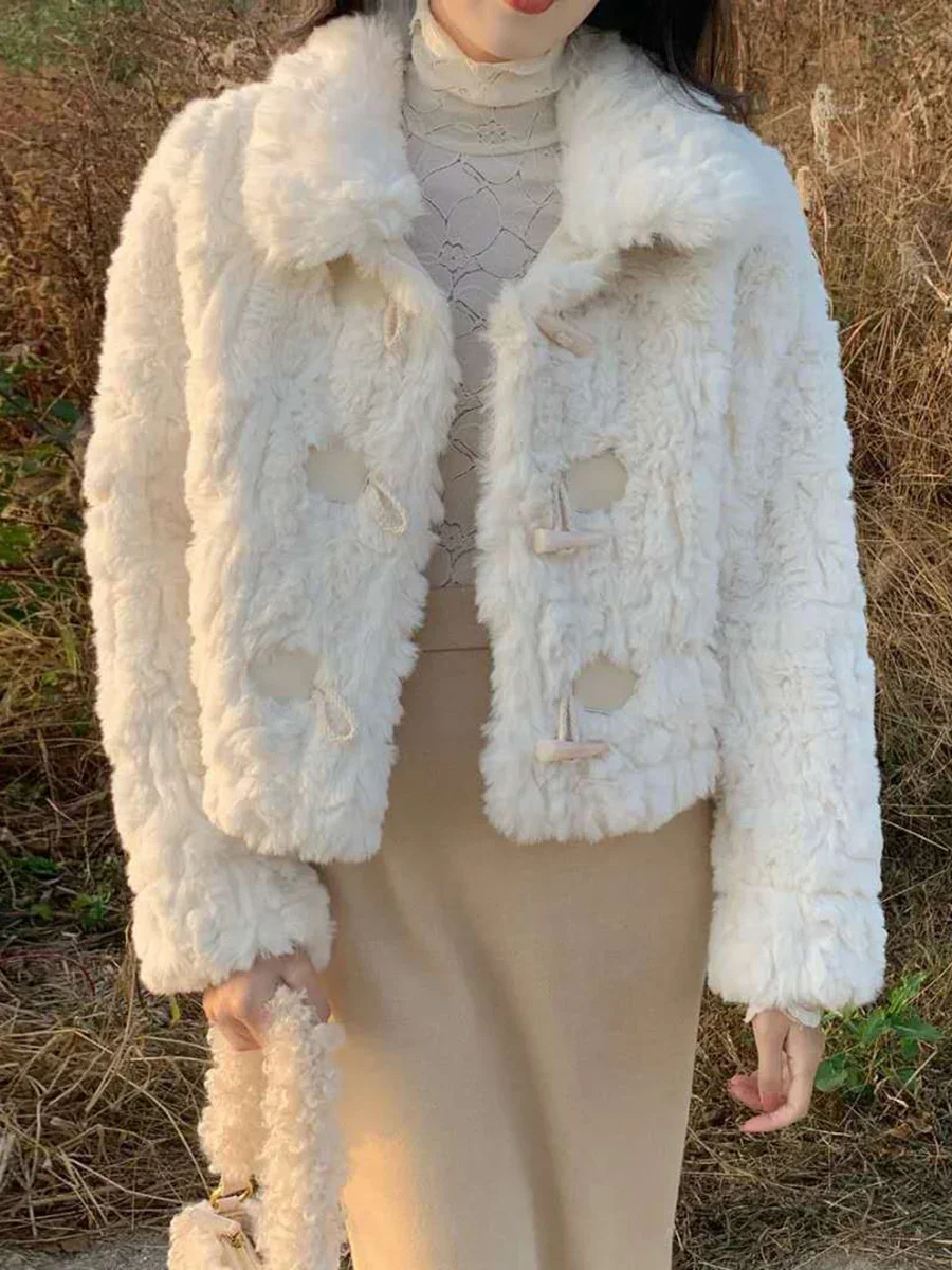 

Autumn Winter New Straight Cut Long Sve Collar Premium ort Fur-Like Women's Thiened Outerwear