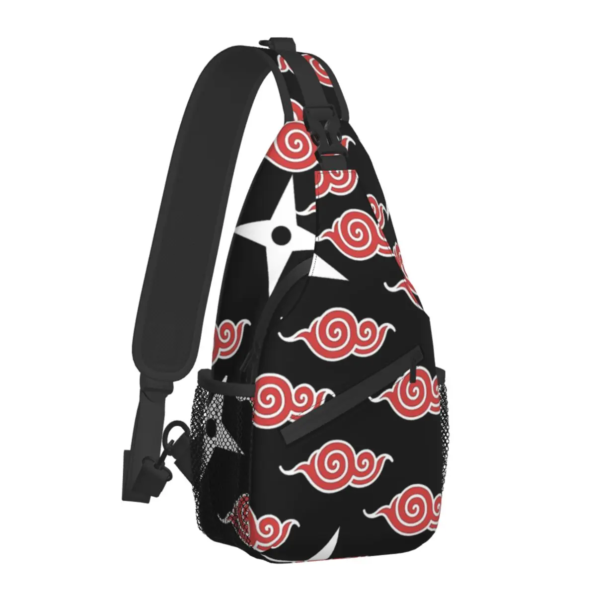 Japanese Shuriken Red Cloud Pattern Akatsuki Crossbody Chest Bags Pockets Travel Pack Messenger Sports Teens Shoulder Bag Unisex