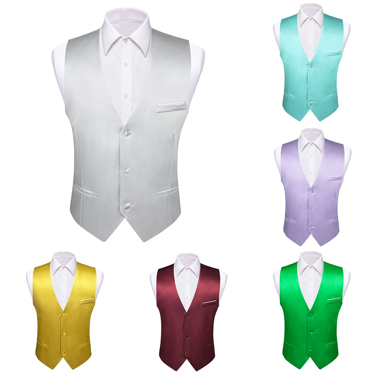 Designer Vest for Men Solid Silk Silver Blue Purpel Green Gold Satin Slim Fit Waistcoat Wedding Formal Business Barry Wang