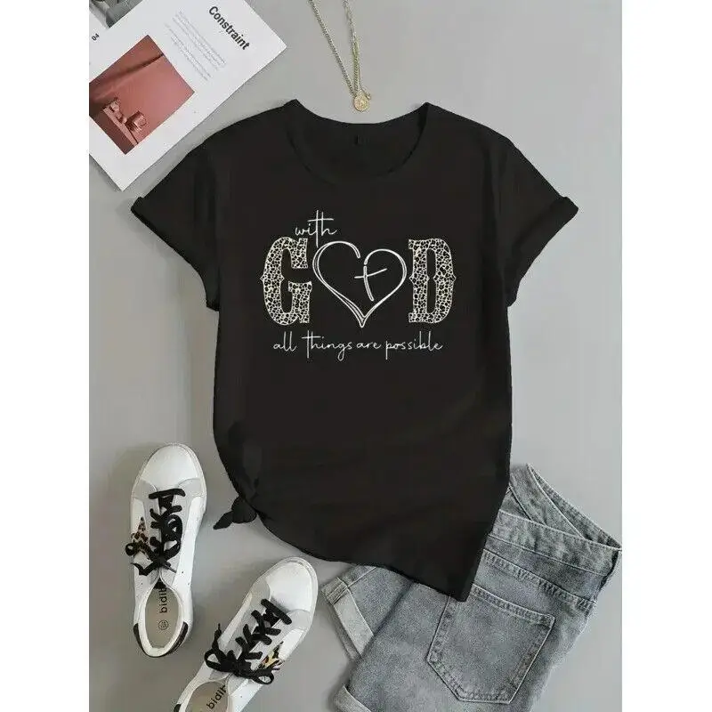 

With God D T Shirts Summer Round Necked Casual