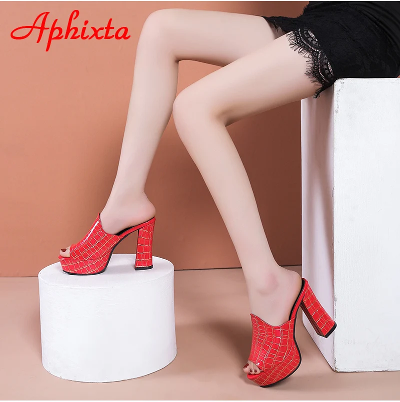 Aphixta 10.5cm tacchi quadrati piattaforma diapositive donne muli Design Peep Toe pantofole sandali estate scarpe fresche femminile taglia grande 41