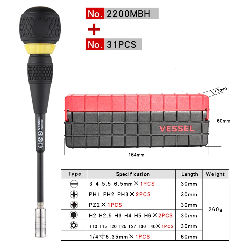 Ratchet Grip Screwdriver Set Japan Tools No.2200MBHC Strong Magnetic Hardening Multifunctional Fast Screwdriver