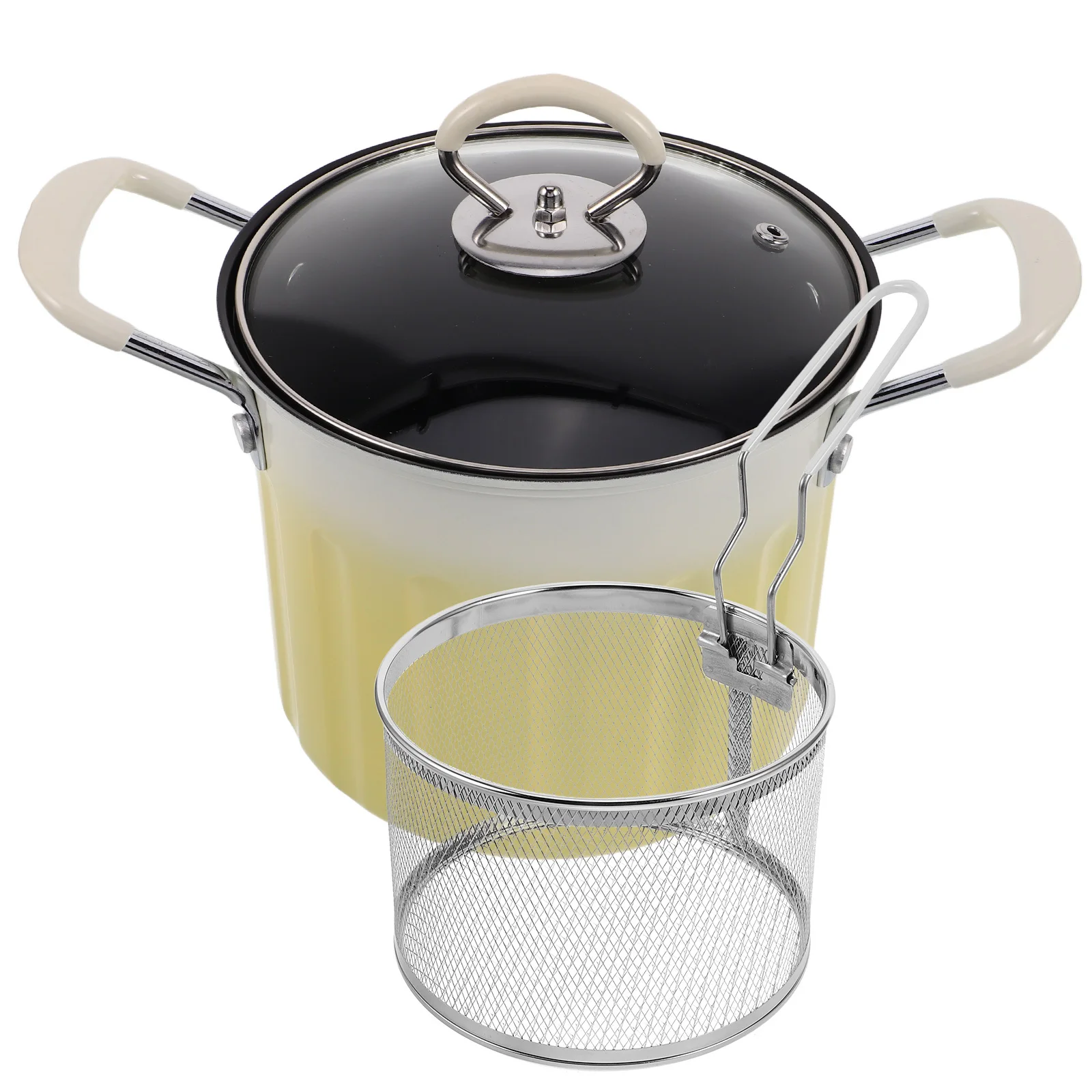 

1 Set Japanese Style Tempura Deep Fryer Pot Cast Iron Oil Drainer Lid Heat Resistant Handles Non Slip Base Induction Compatible