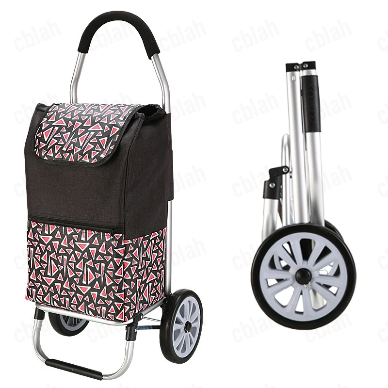 Ultra-Light Aluminum Alloy Shopping Cart Trolley with Big Wheels 35L Storage Bags Pull Rod Retractable Foldable Grocery Cart