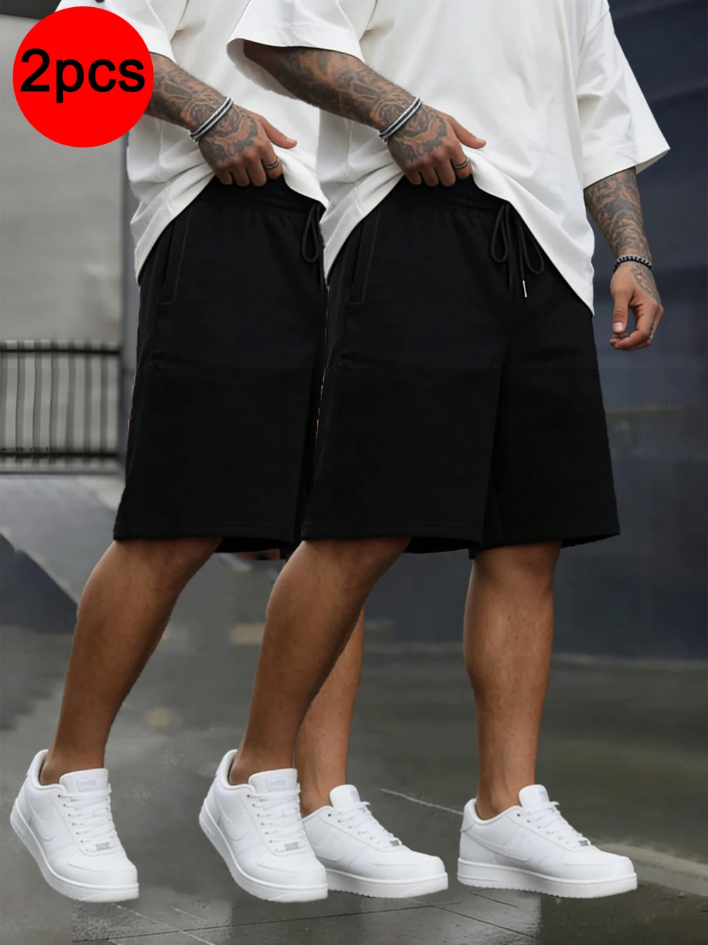 

2PCS Solid Shorts Mens Summer Casual Climbing Trekking Pants Basic Oversized High Waisted Shorts Male Sports Jogging Gym Trunks