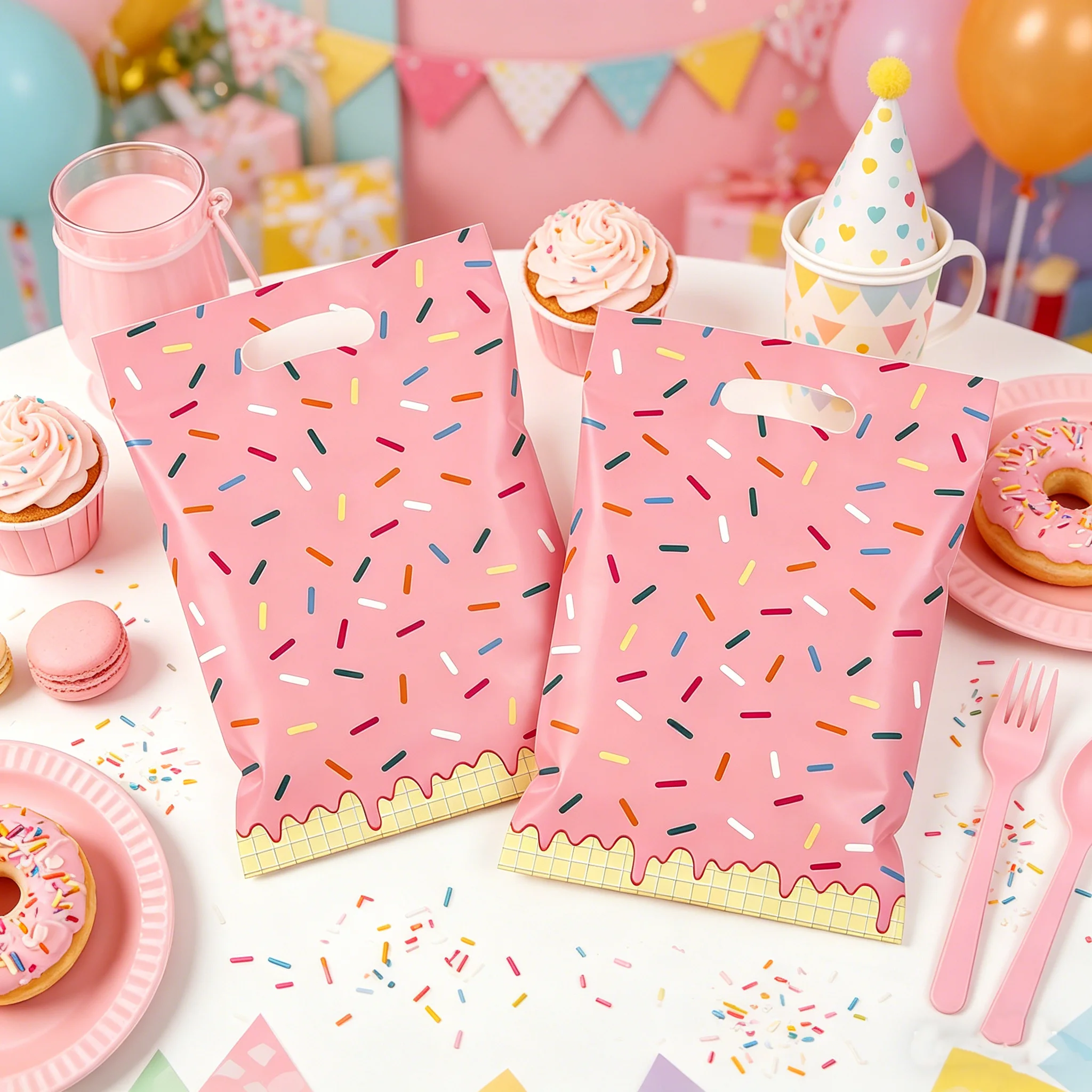 Bolsas de Regalo Rosas con Diseño de Confeti para Fiestas de Cumpleaños, Bolsas de Plástico con Cordón para Niños, Bolsas para Dulces y Recuerdos de Fiesta