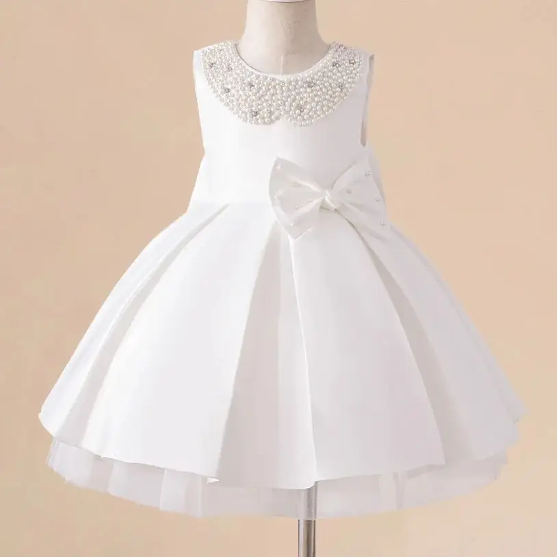 

Luxury Baby Girls Party Dress Beading White Princess Dress For Kids Birthday Elegant Wedding Bridesmaid Pageant Baptism Vestidos