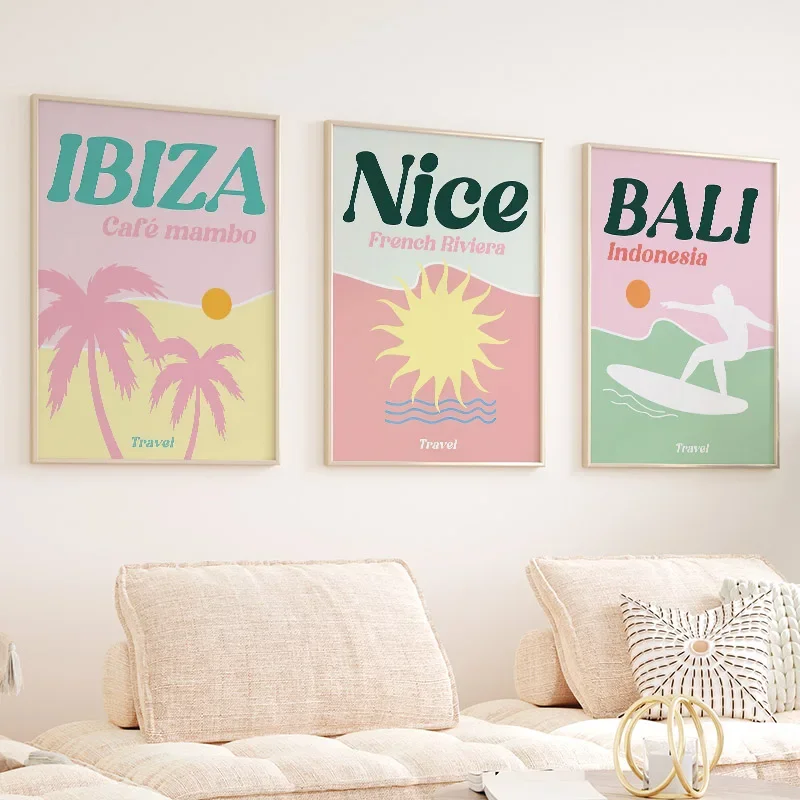 

Travel Ibiza Amalfi Coast Cancun Mykonos Bali Wall Art Canvas Painting Nordic Posters Prints Wall Pictures For Living Room Decor