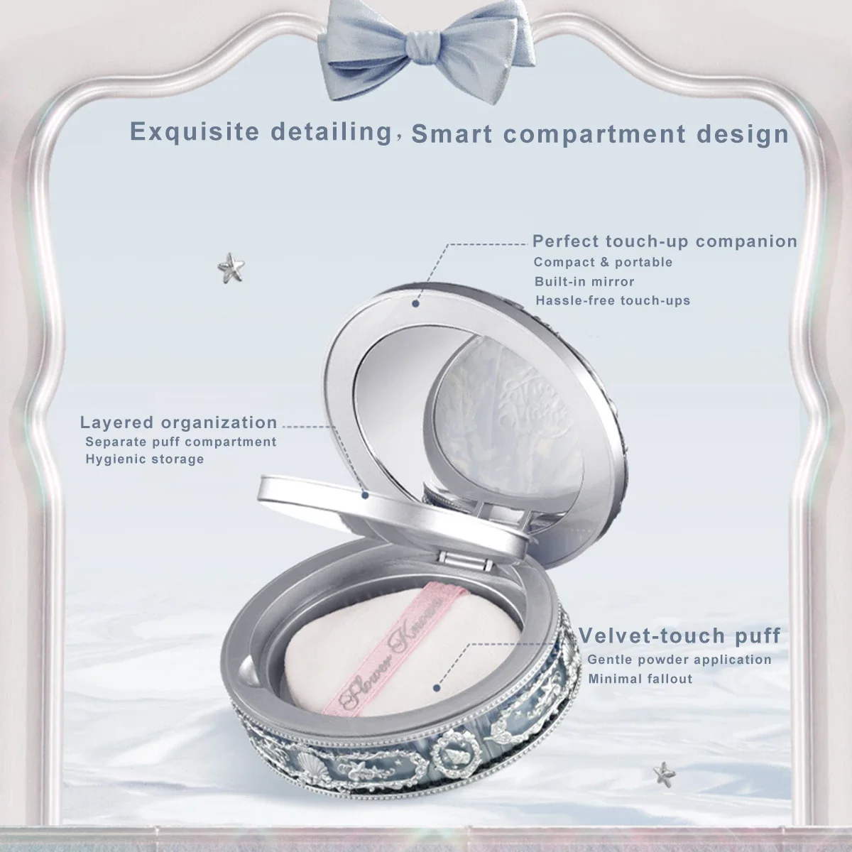 Flor sabe jóia de concha pó cozido configuração pó de longa duração acabamento fosco controle de óleo leve desfoque maquiagem facial