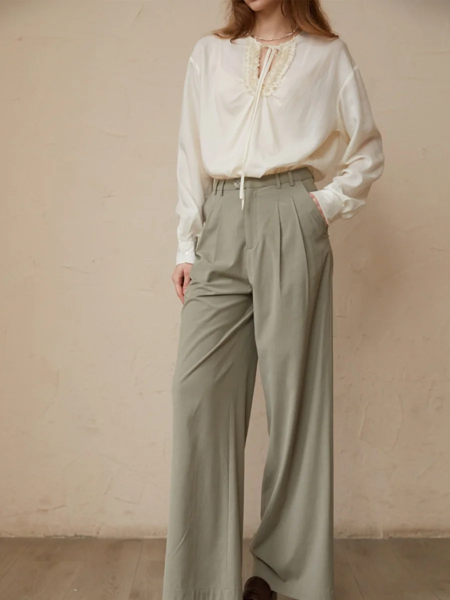 

NuagesFrouFrou ey een Wide Leg Pants Loose Drapey Vintage Casual Versatile New Sle Women's Premium Quali Casual Trousers