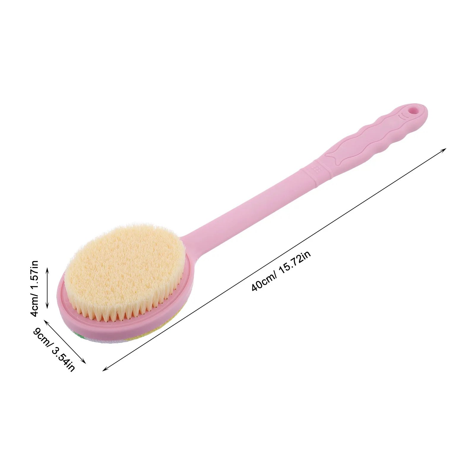 Dual-Sided Body Brush for Shower Long Handle Soft Bristles Back Scrubber Bath Massage Cleansing Exfoliating Tool Pink