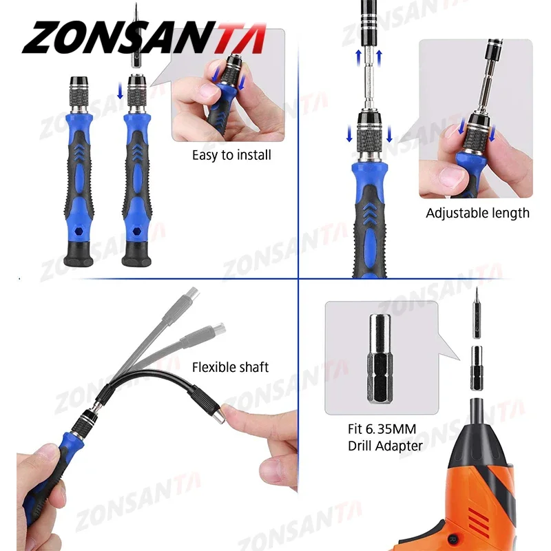 ZONSANTA 60 in 1 Magnetic Screwdriver Set Precision Screw Driver Multi-function Precision Mobile Phone Repair Device PC Camera