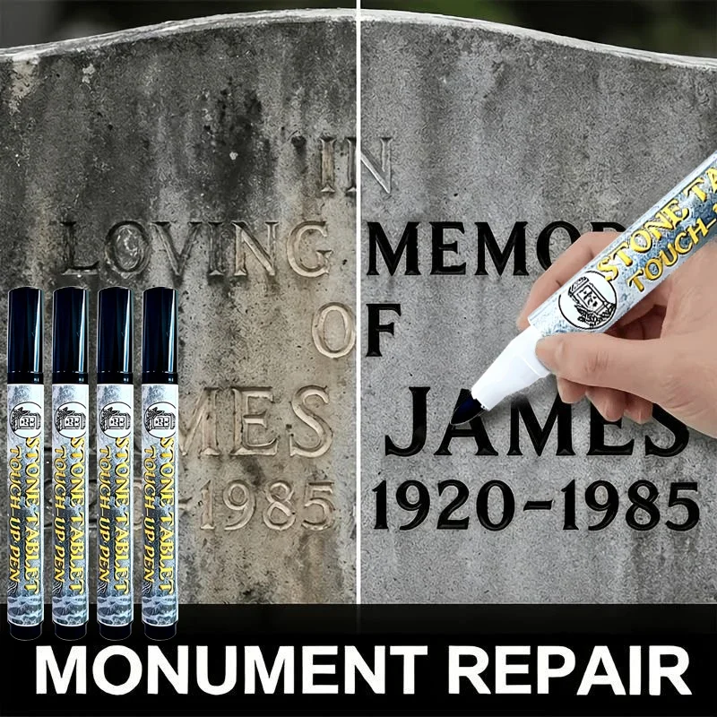 4pcs Black Ink Repair Tomb Permanent Marker Pen Paint Revives Worn Inscriptions on Gravestones, for Restoring on Cemetery