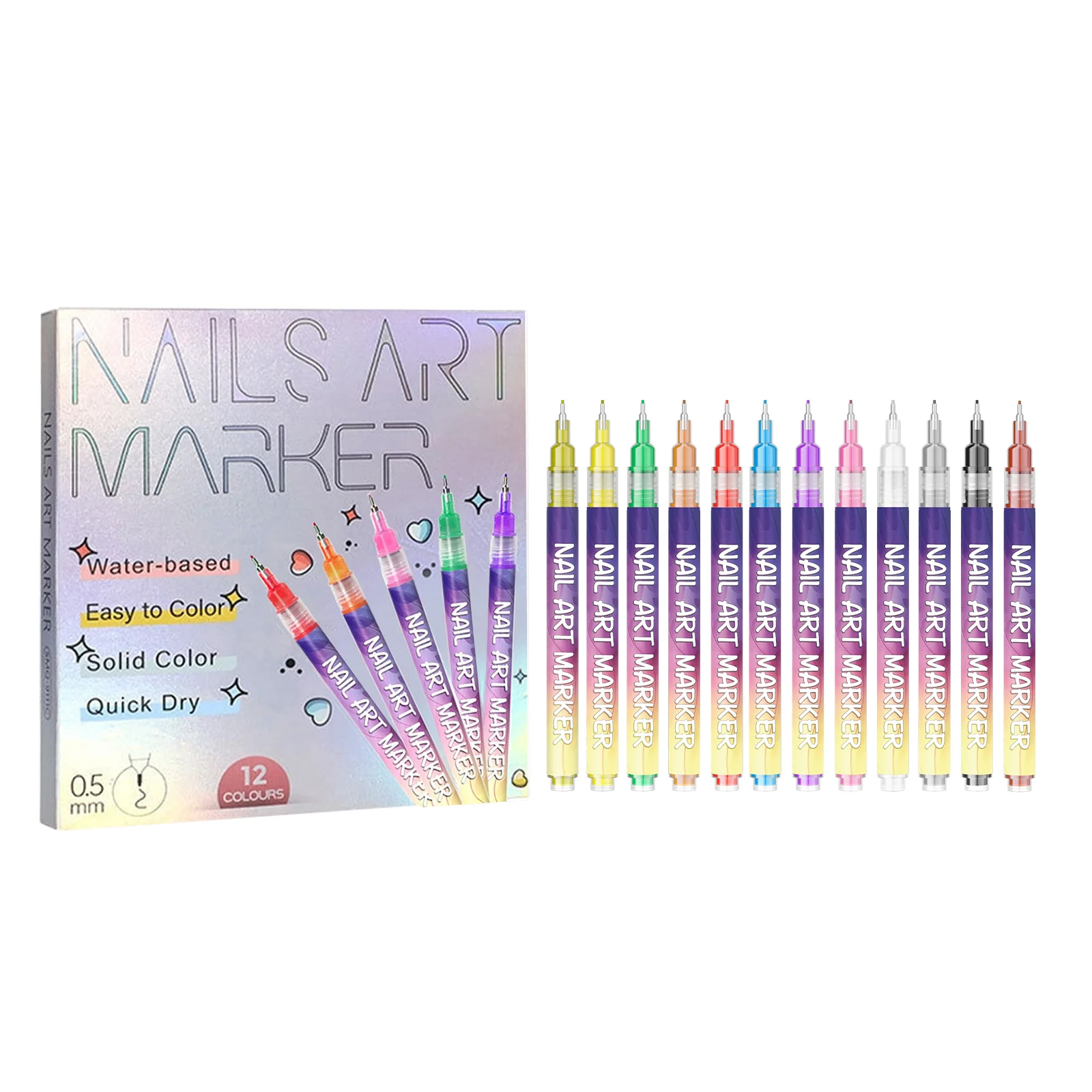 12 Color Nail Art Pen Set Acrylic Nail Polish Kit Waterproof Drawing Graffiti Nail Beauty Marker Quick Drying Nail Painting Mark