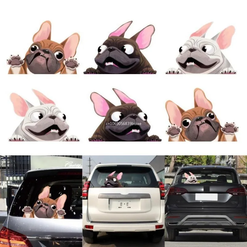 1PC French Bulldog Cartoon Dog Car Stickers for Rear Windshield Window Body Waterproof Creative Vinyl Decals Auto Accessories