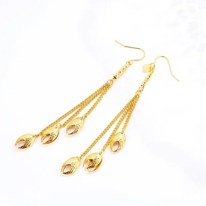 Noble AU999 gold water drop tassel earrings real gold goddess banquet earrings 24K pure gold fashion earrings earrings