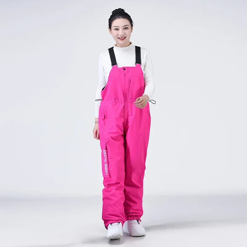 2025 neue solide Winter warme Outdoor Frauen Skihose wind dichte wasserdichte lose Skihose Polyester Sport Schnee Erwachsenen Overalls