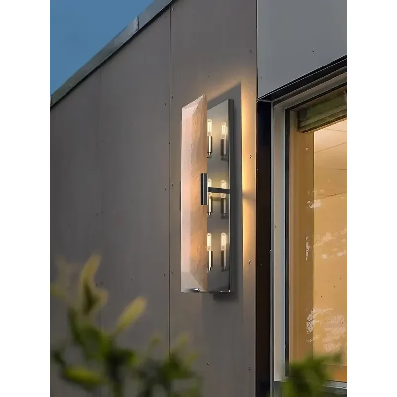 Modern Designer Outdoor Marble Wall Lamp Villa Corridor Metal Alabaster Indoor Deco Sconce