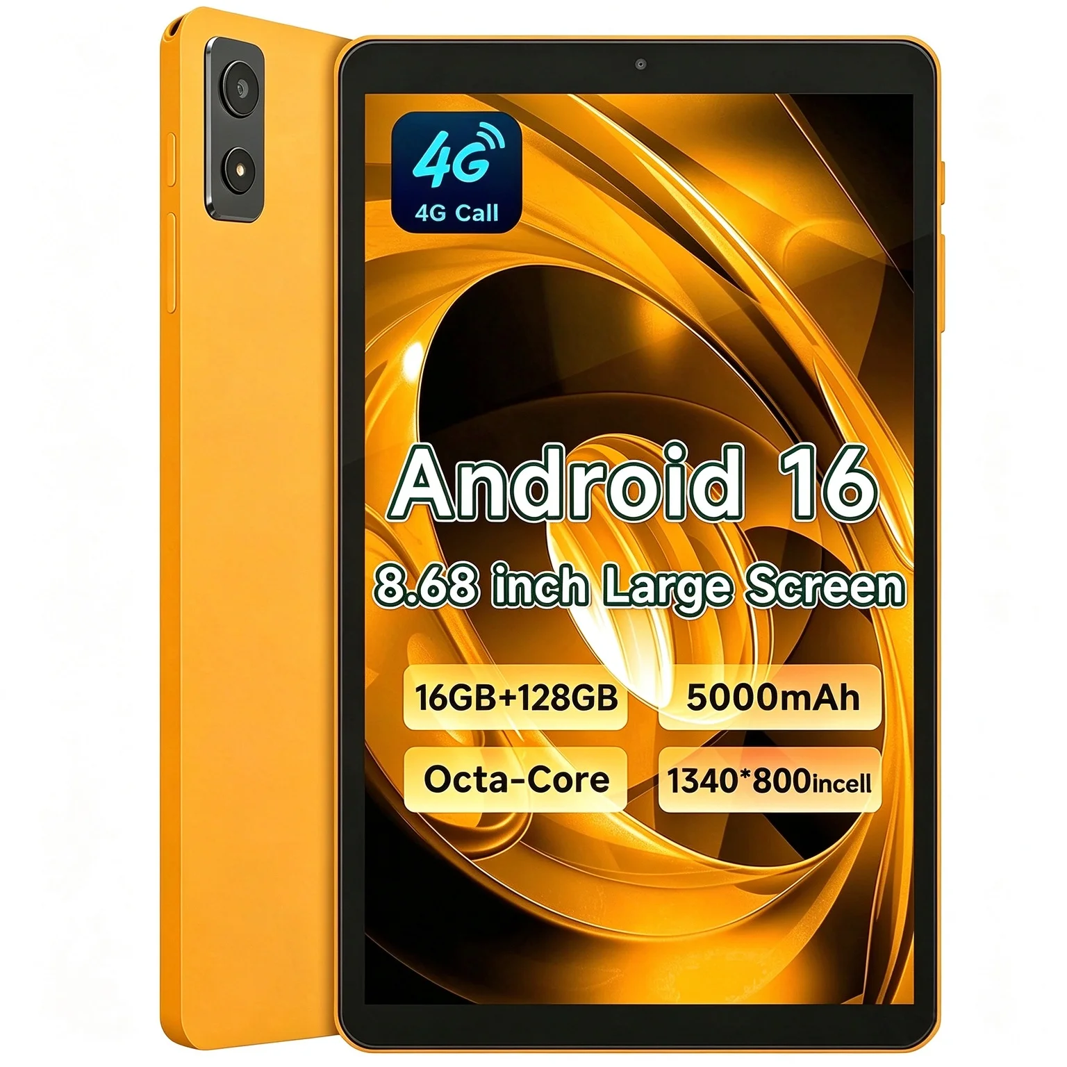 ANRY 8, 7인치 안드로이드 16 태블릿, 4G 통화 기능, T616 옥타 코어 프로세서, 16GB RAM, 128GB ROM, 5000mAh 배터리, Wi-Fi, GPS, SD 카드 및 SIM 카드 슬롯 지원, 2026년형 태블릿 PC.
