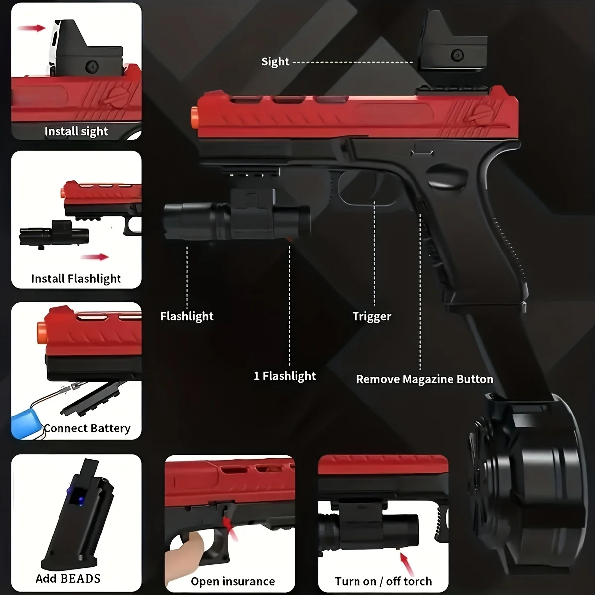 Perlenblaster, Waffenspielzeug mit großer Trommel, manueller und automatischer Burst-Dual-Modus mit verbundenen Effekten, leistungsstärker, für das Schießteam