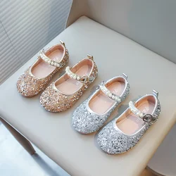 Scarpe in pelle per bambini per ragazze Glitter strass bambini scarpe di cristallo ragazze vestono appartamenti per la festa di nozze perle perline Bling