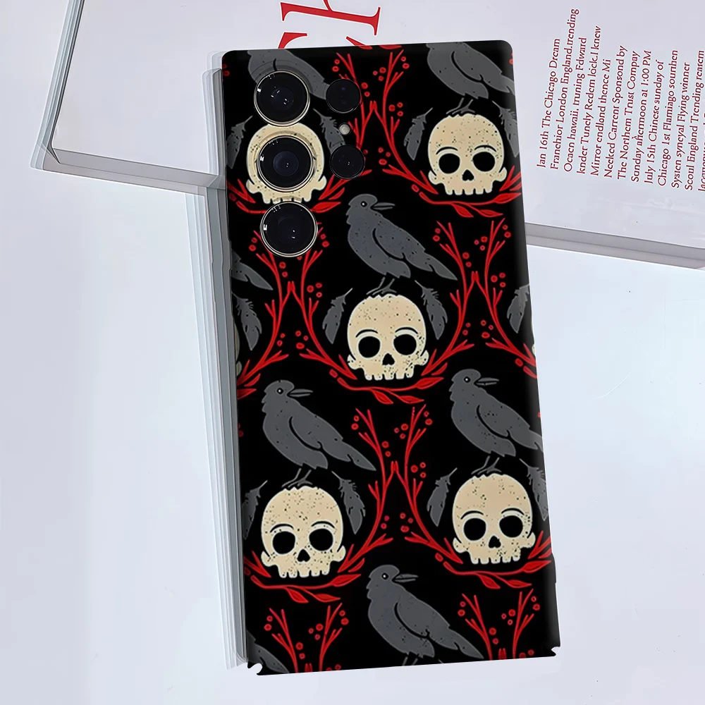 Raven Skull Phone Case for Samsung Galaxy S26 S25 S24 S23 Ultra Plus Luxury Double-layer anti-fall Back Cover