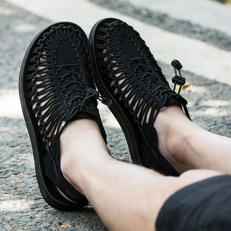 Summer Large Size Mens Sandals Outdoor Mens Sandals Fashion Hand-Woven Design Breathable Casual Beach Shoes