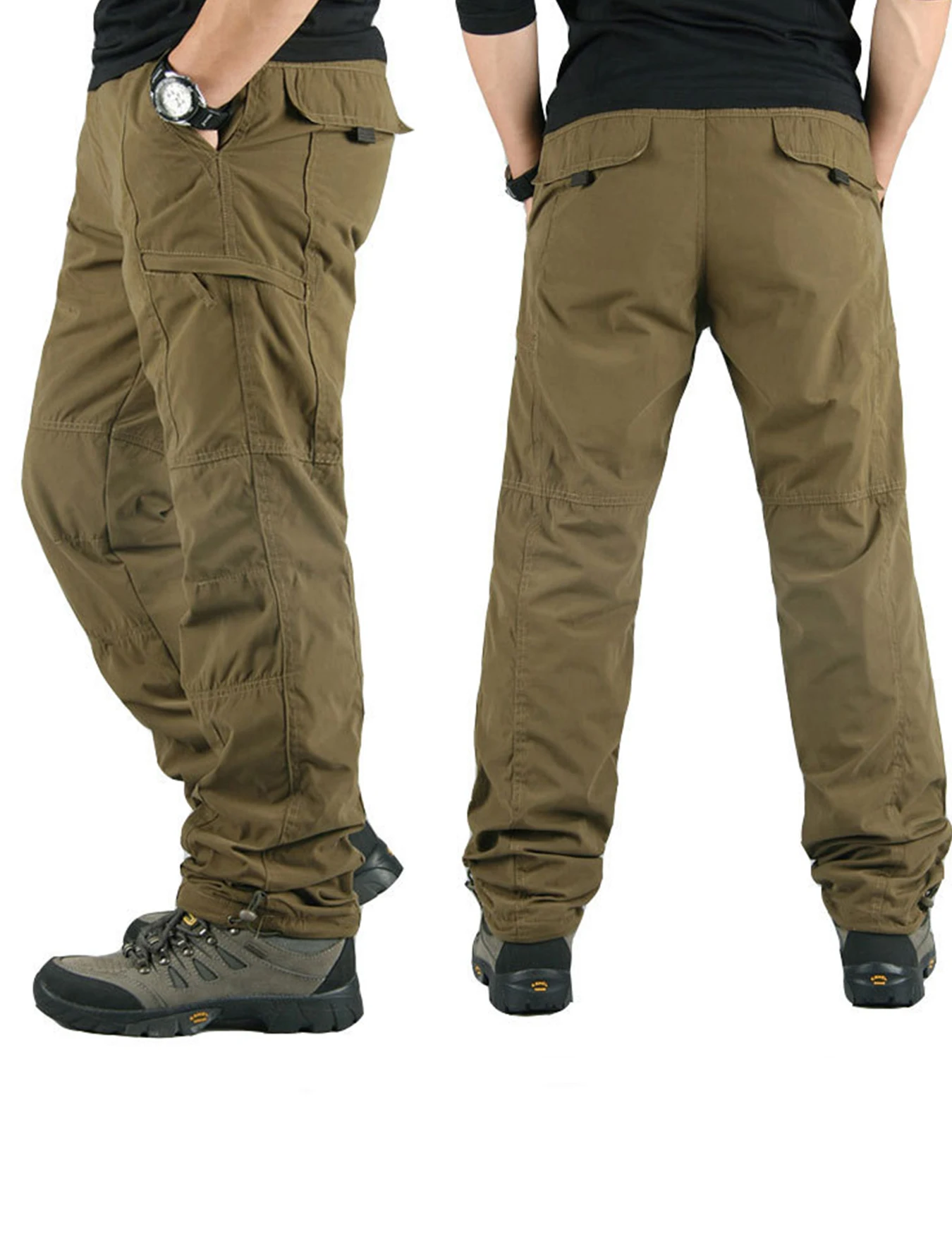 Shapershark Men's Fleece-Lined Work Pants for Fall/Winter Warm Cotton-Lined Pants Solid-Color Athletic Pants Multi-Pocket Design