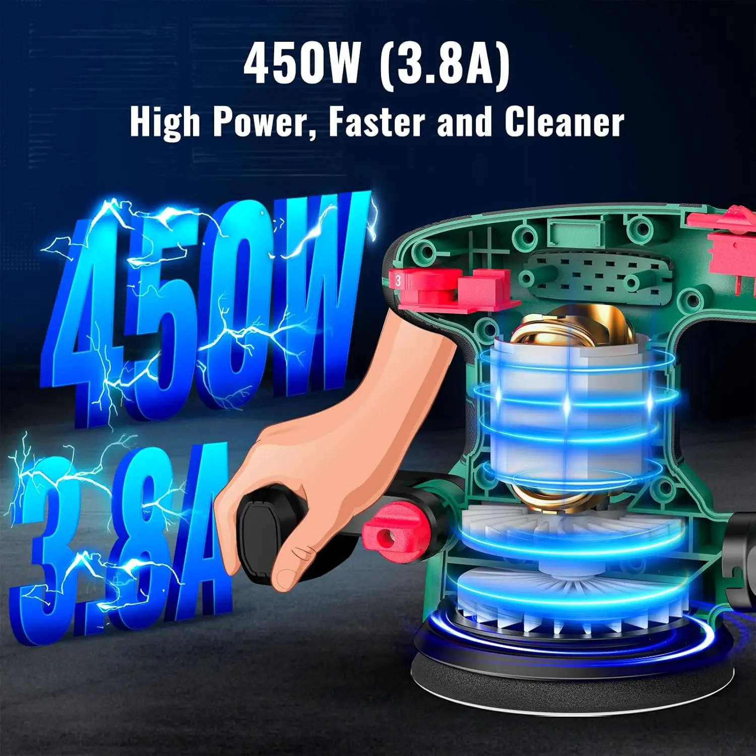

Orbital Sander 3.8Amp 450W, 6 Variable Speeds Double Handle Palm Random Orbit Power Sander, 5-Inch Electric Sander