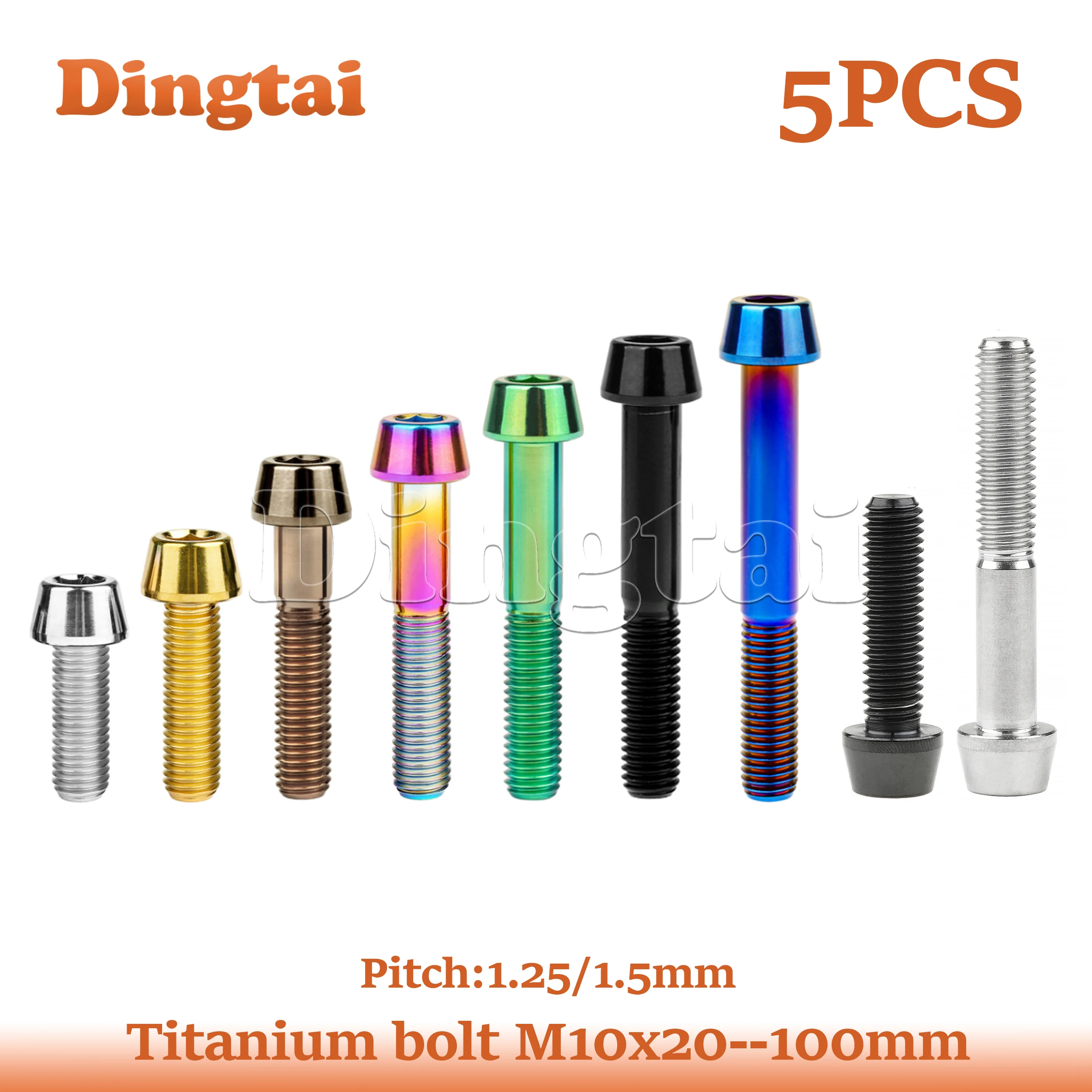 Dingtai Titanium Bolt 5PCS M10x 20—100mm  1.25/1.5mm PitchTaper Hex Head for Front Brake Caliper Motorcycle Screw