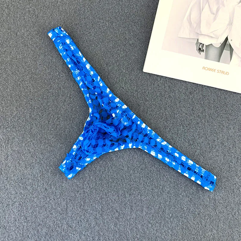 مثير بيكيني ثونغ الرجال رقيقة جدا شفافة مثلي الجنس الملابس الداخلية g-سلسلة زلة الرجال شبكة منقوشة الملابس الداخلية حجم كبير