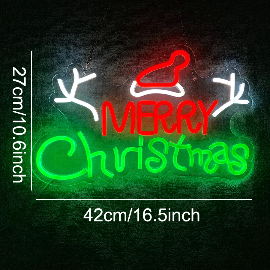 Merry Christmas Neon Signs for Wall Decor, Red Hat LED Sign Neon Lights Sign USB Powered for Indoor Party Bedroom Bar Pub Club