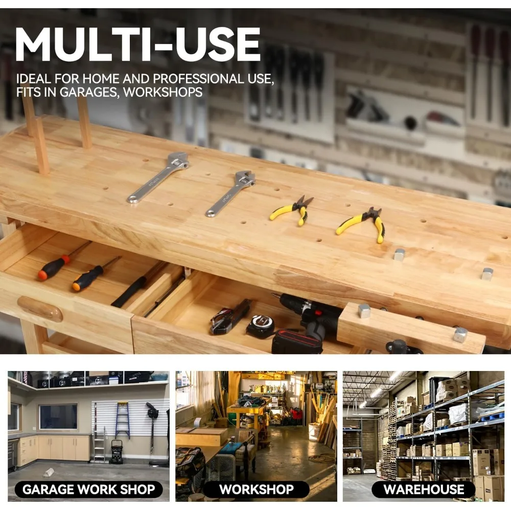 "60 Inch Heavy Duty Adjustable Woodworking Bench with 500 lbs Capacity"