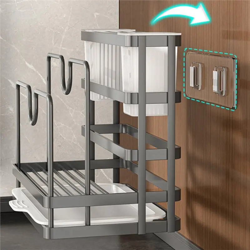 IALJ-المطبخ تخزين الرف متعددة الوظائف متعددة الوظائف بالوعة حامل حامل الصلب الصابون رف منشفة حامل المطبخ