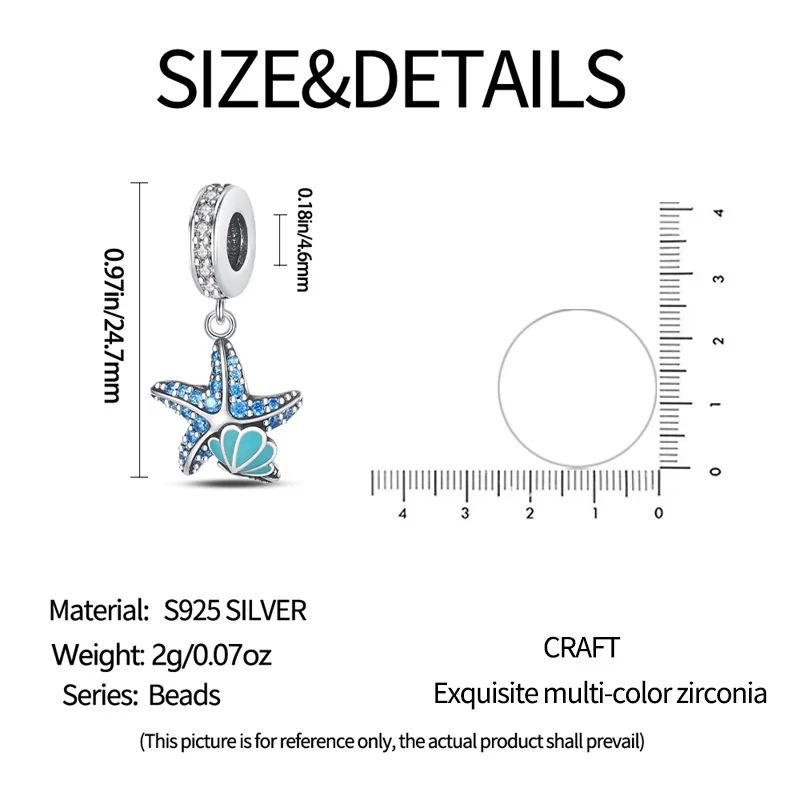 الأصلي 925 الفضة الاسترليني المحيط مضيئة نجم البحر خرز تميمة مناسبة للأساور والقلائد وهدايا مجوهرات عيد الميلاد