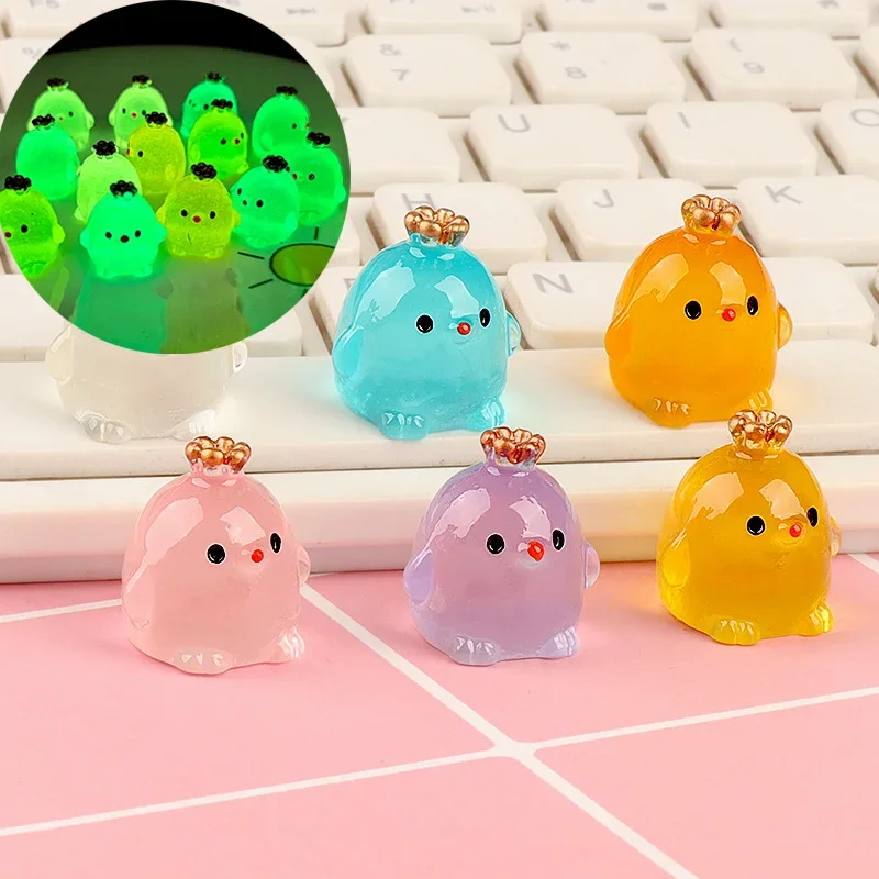 Mini Fluorescence Crown Chicken Moss Toy Microlandscape Miniature Chick Figurines Fairy Garden Accessories Home Decor Crafts