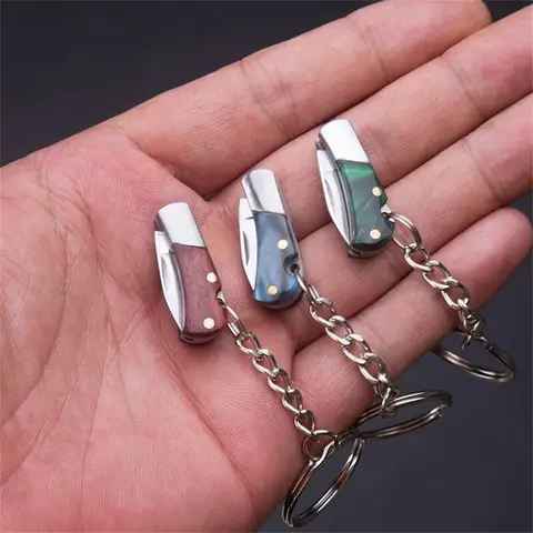 Bilashmart 2025 Mini Fold Knife Keychains Portable Small Blade Pendant Ring Cute Keyring Outdoor Hanging Camping Knife Unboxing Cutter Tool