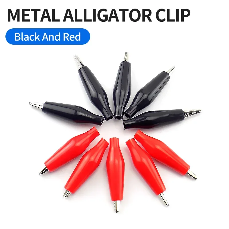 10pcs/lot 28MM Metal Alligator Clip G98 Crocodile Electrical Clamp for Testing Probe Meter Black and Red with Plastic Boot Rated