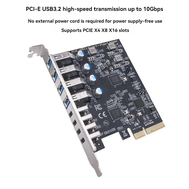 8 Port USB 3.2 PCI-E Expansion Card Adapter Card 20Gbps 4 Type-C+4 Type-A Expansion Card For Desktop PC Host Card