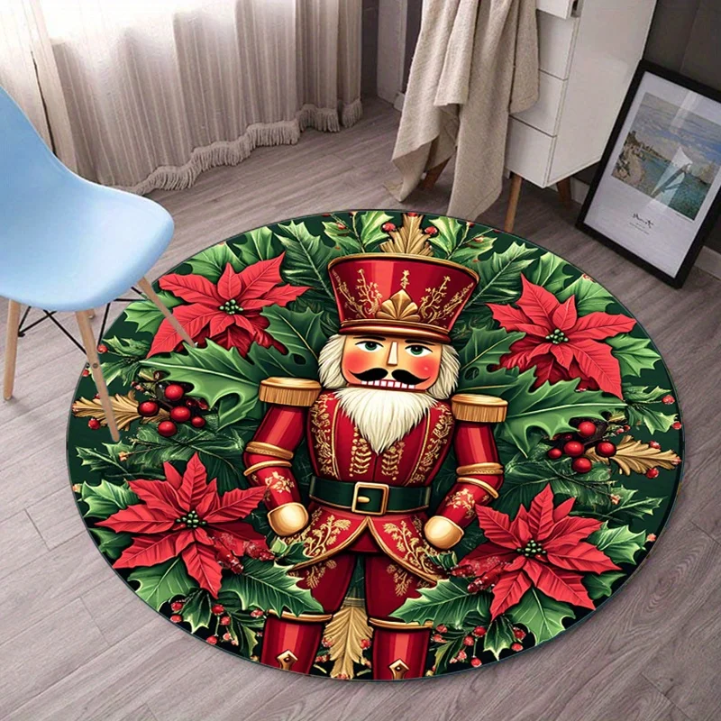 

Рождественский шерехакерRoundRugКрустальный бархатный праздничный коврик с красным зеленым узором, напольный коврик, украшение для дома, интерьерный ковер